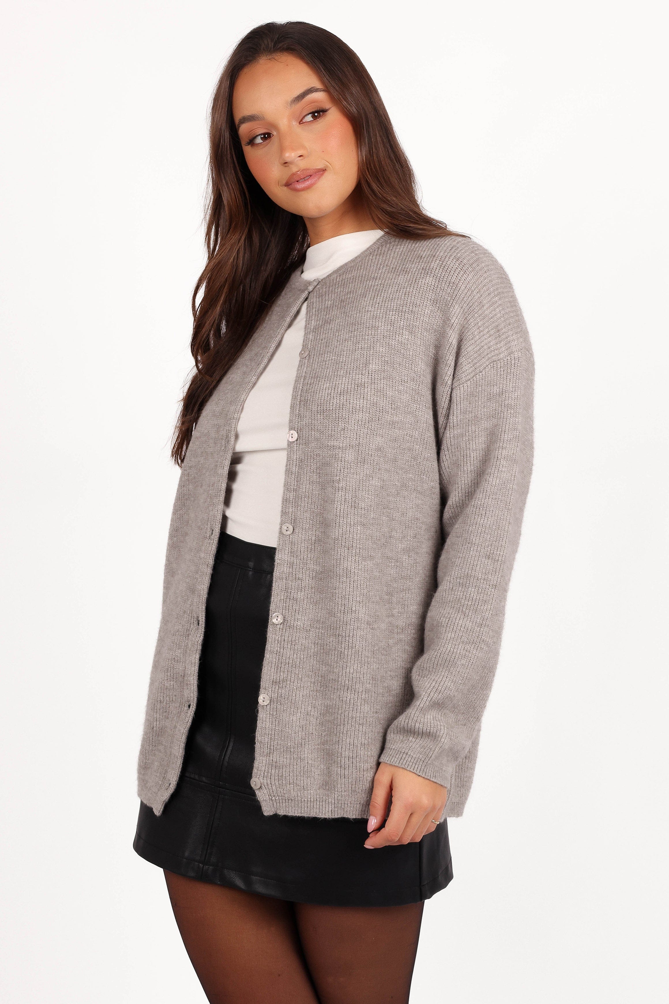 Petal and Pup USA KNITWEAR Astor Classic Button Up Cardigan - Light Grey