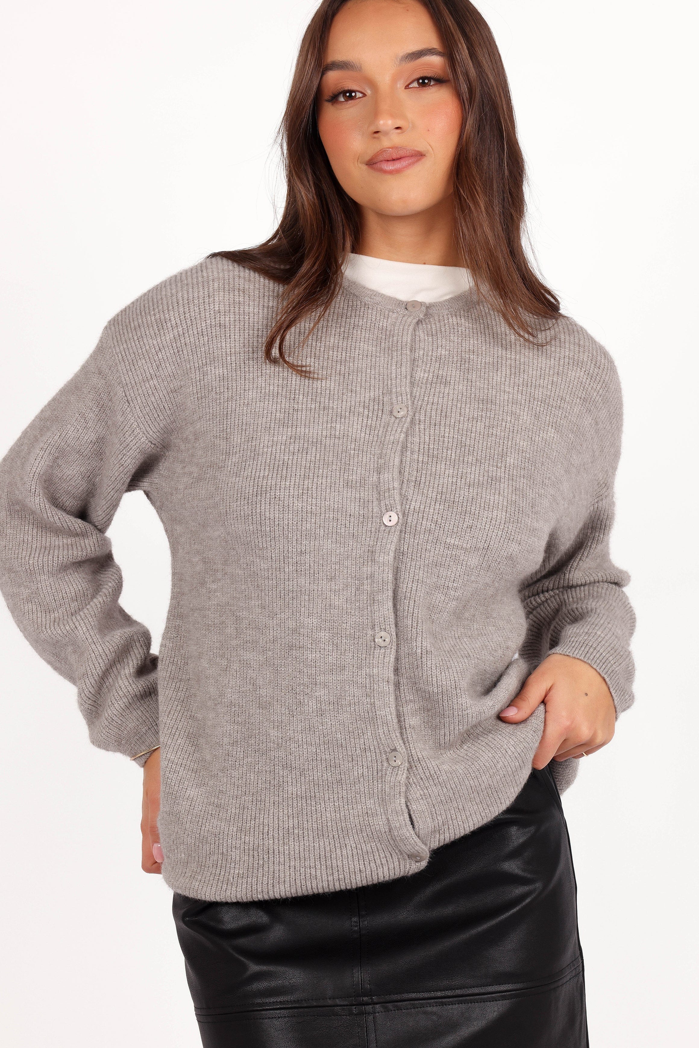 Petal and Pup USA KNITWEAR Astor Classic Button Up Cardigan - Light Grey