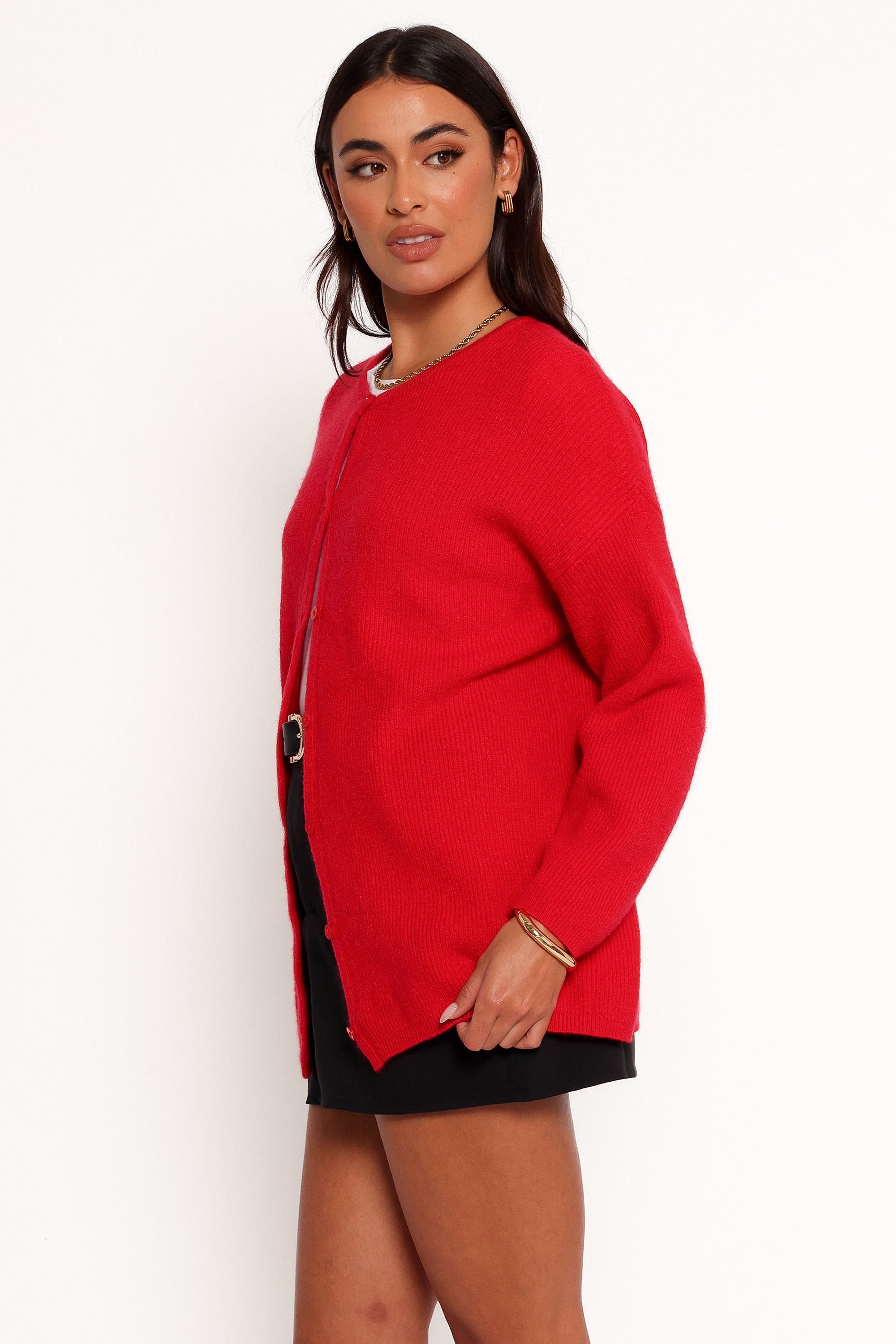 Petal and Pup USA KNITWEAR Astor Classic Button Up Cardigan - Red