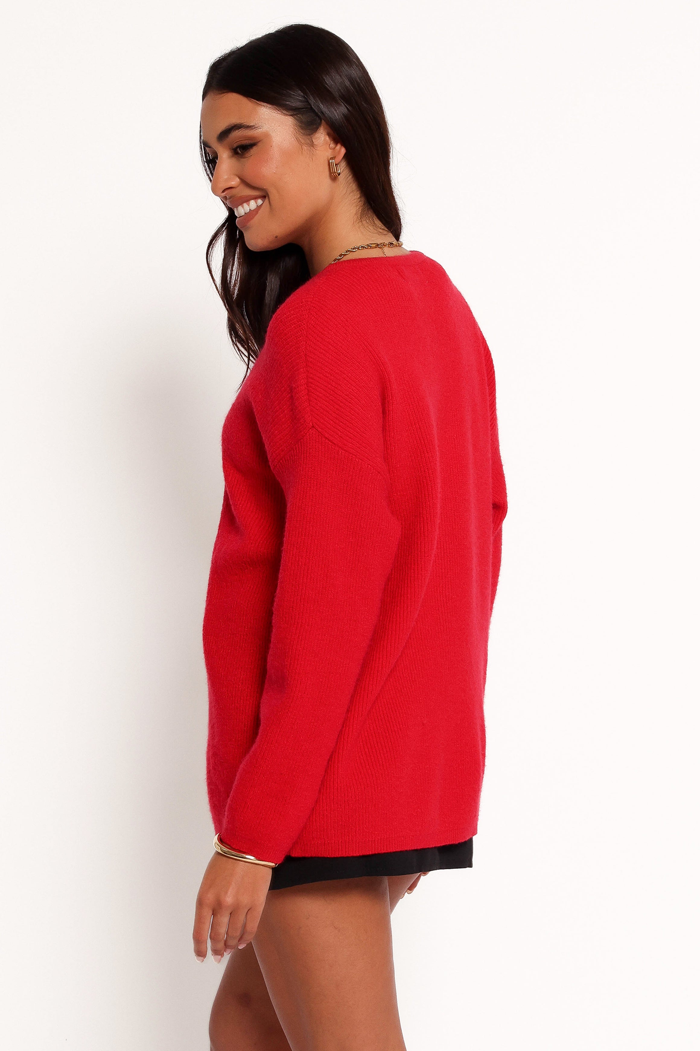 Petal and Pup USA KNITWEAR Astor Classic Button Up Cardigan - Red