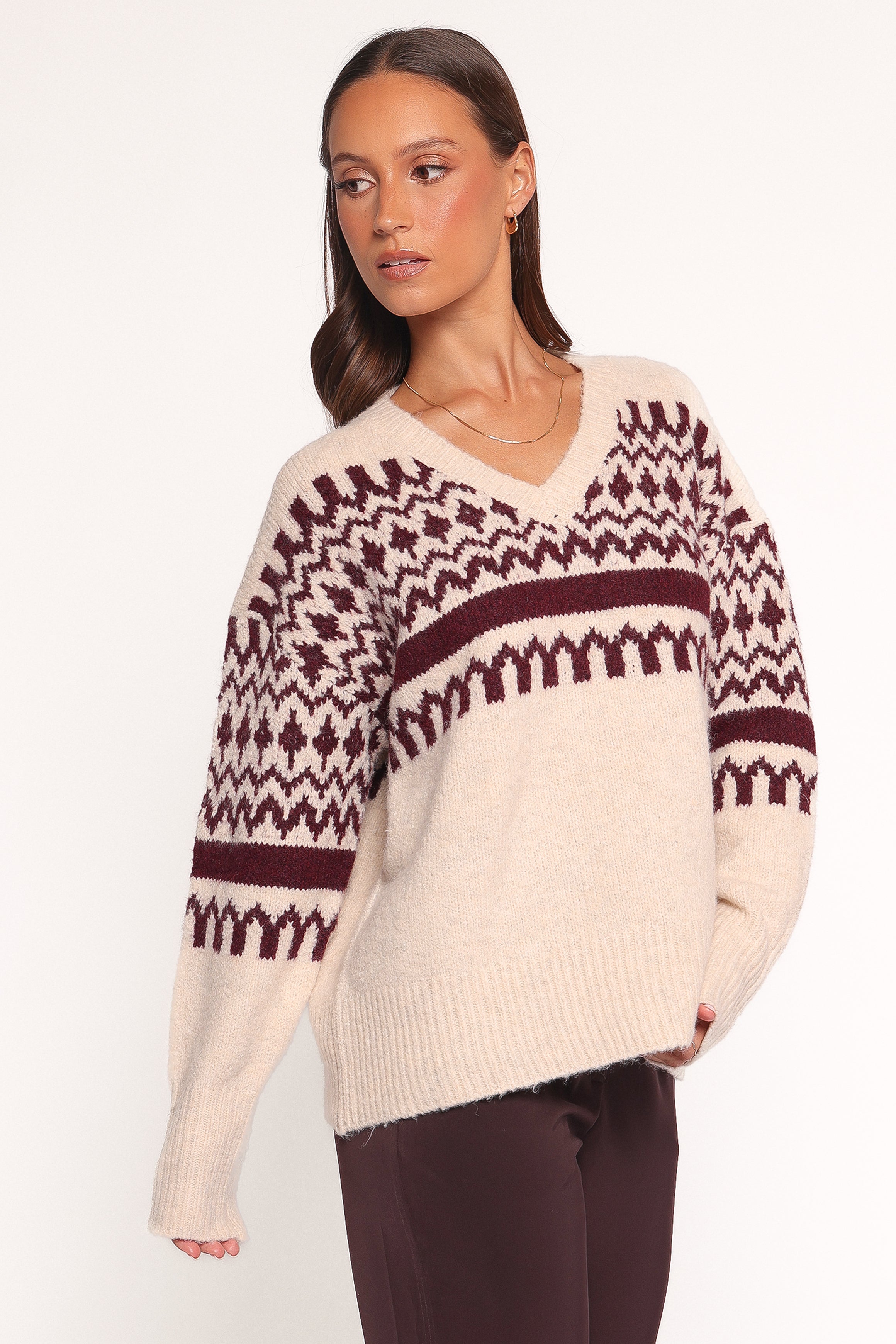 Petal and Pup USA KNITWEAR Astrid Sweater - Beige Cherry - DO NOT SET LIVE