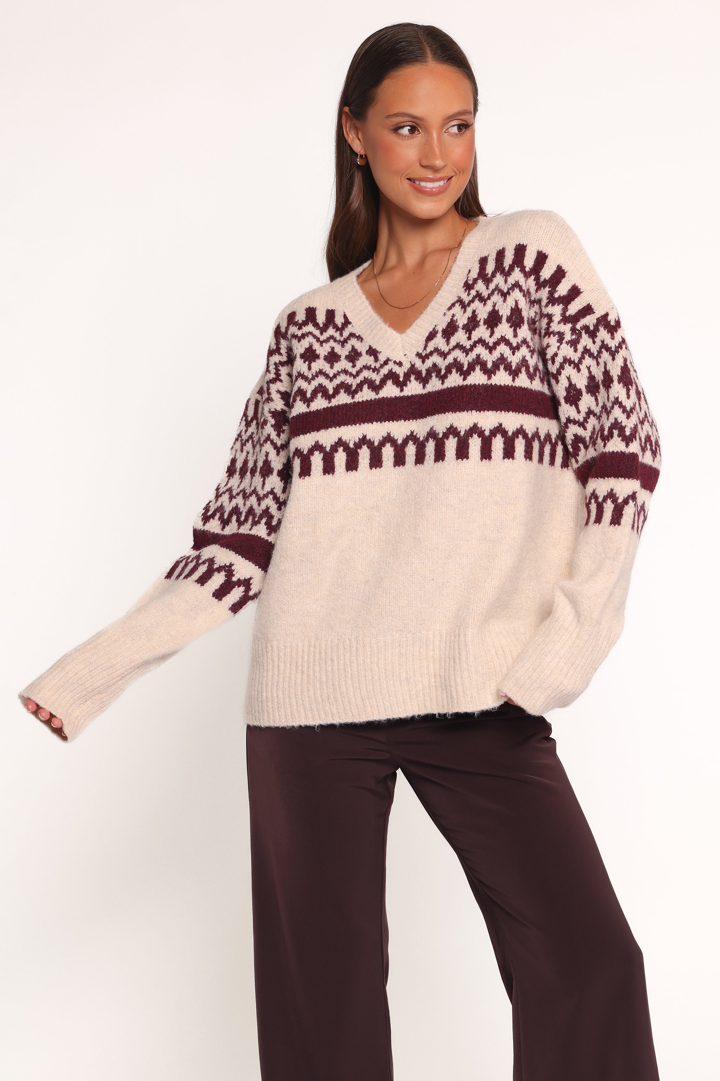 Petal and Pup USA KNITWEAR Astrid Sweater - Beige Cherry - DO NOT SET LIVE
