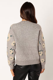 Petal and Pup USA KNITWEAR Aubrielle All Over Flower Knit Sweater - Grey Green