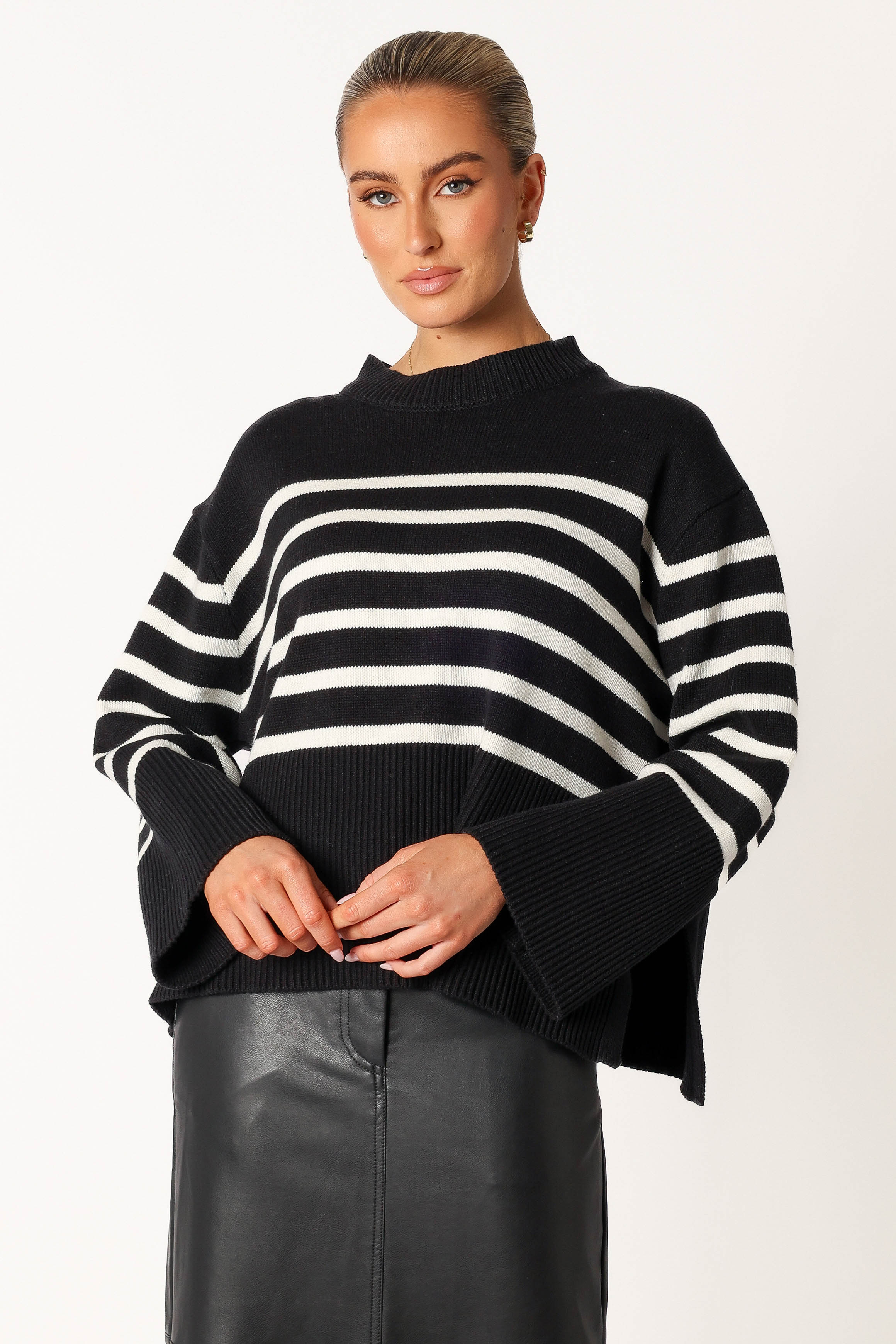 Petal and Pup USA KNITWEAR Avalynn Striped Knit Sweater - Black White
