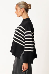Petal and Pup USA KNITWEAR Avalynn Striped Knit Sweater - Black White