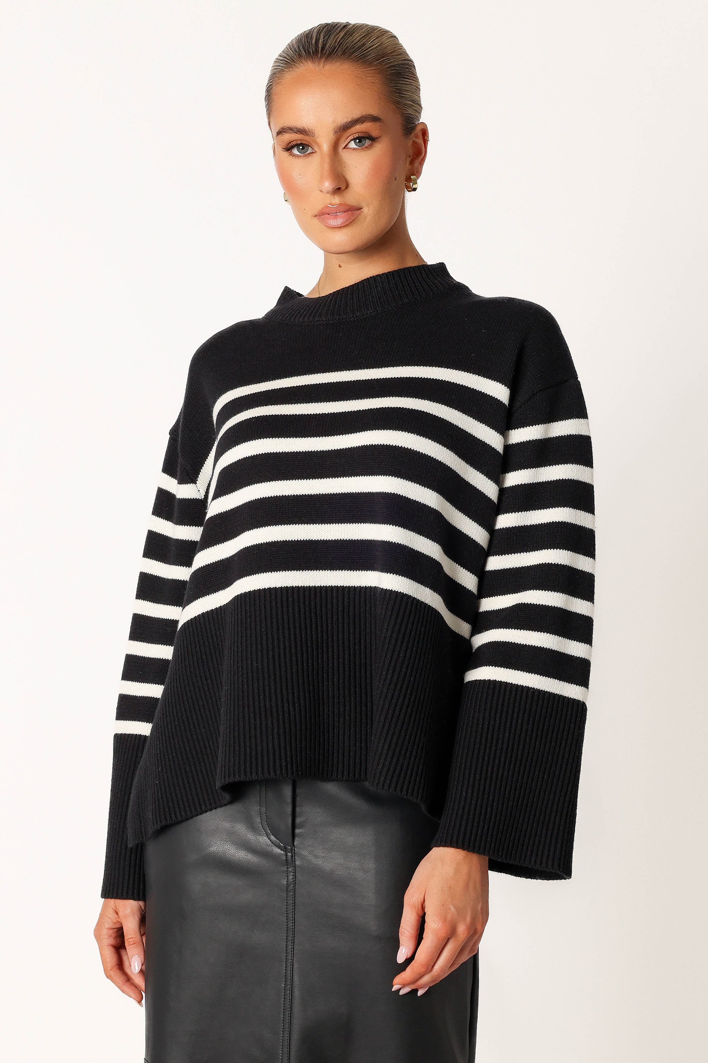 Petal and Pup USA KNITWEAR Avalynn Striped Knit Sweater - Black White