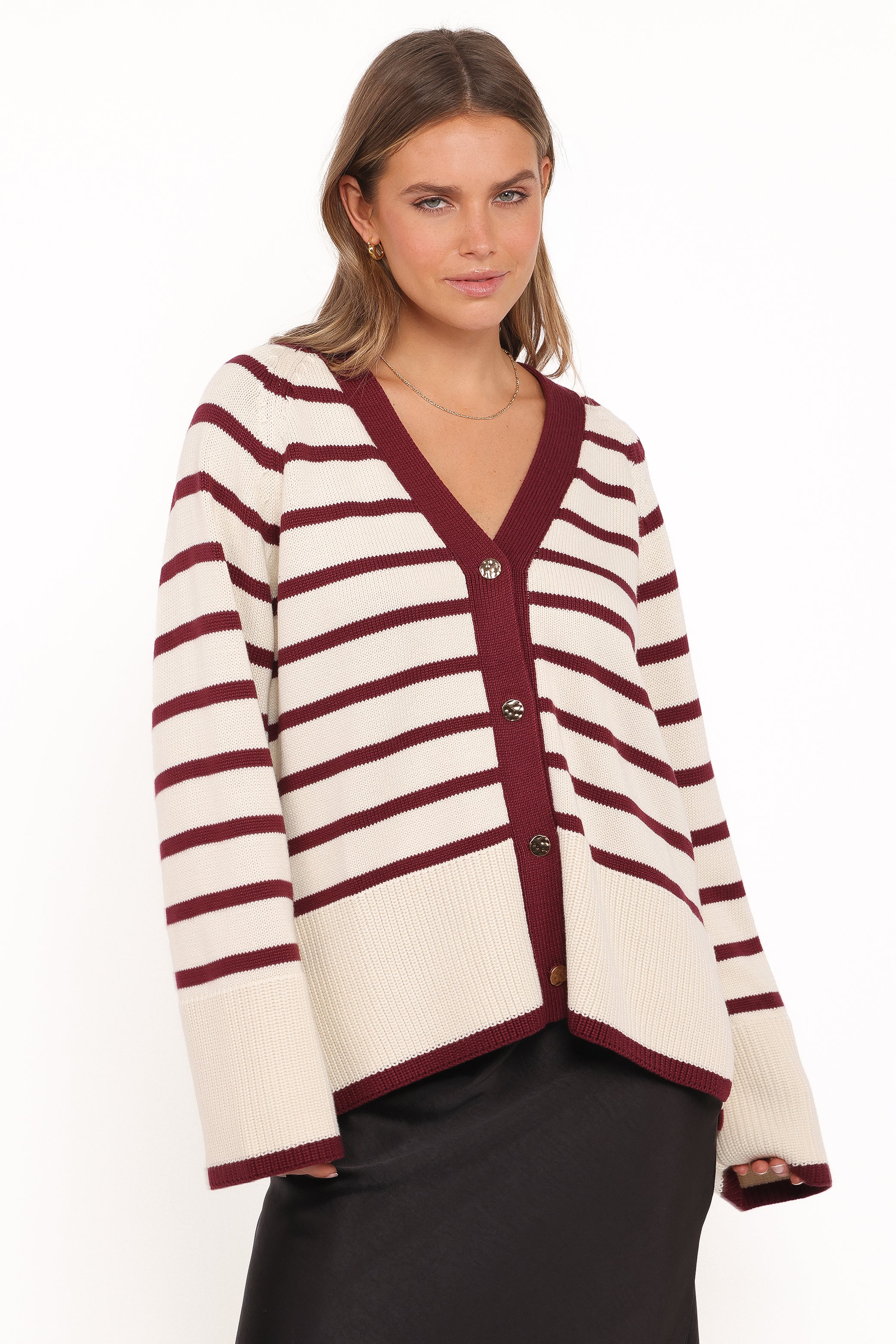 Petal and Pup USA KNITWEAR Aydee Cardigan - Cherry Stripe
