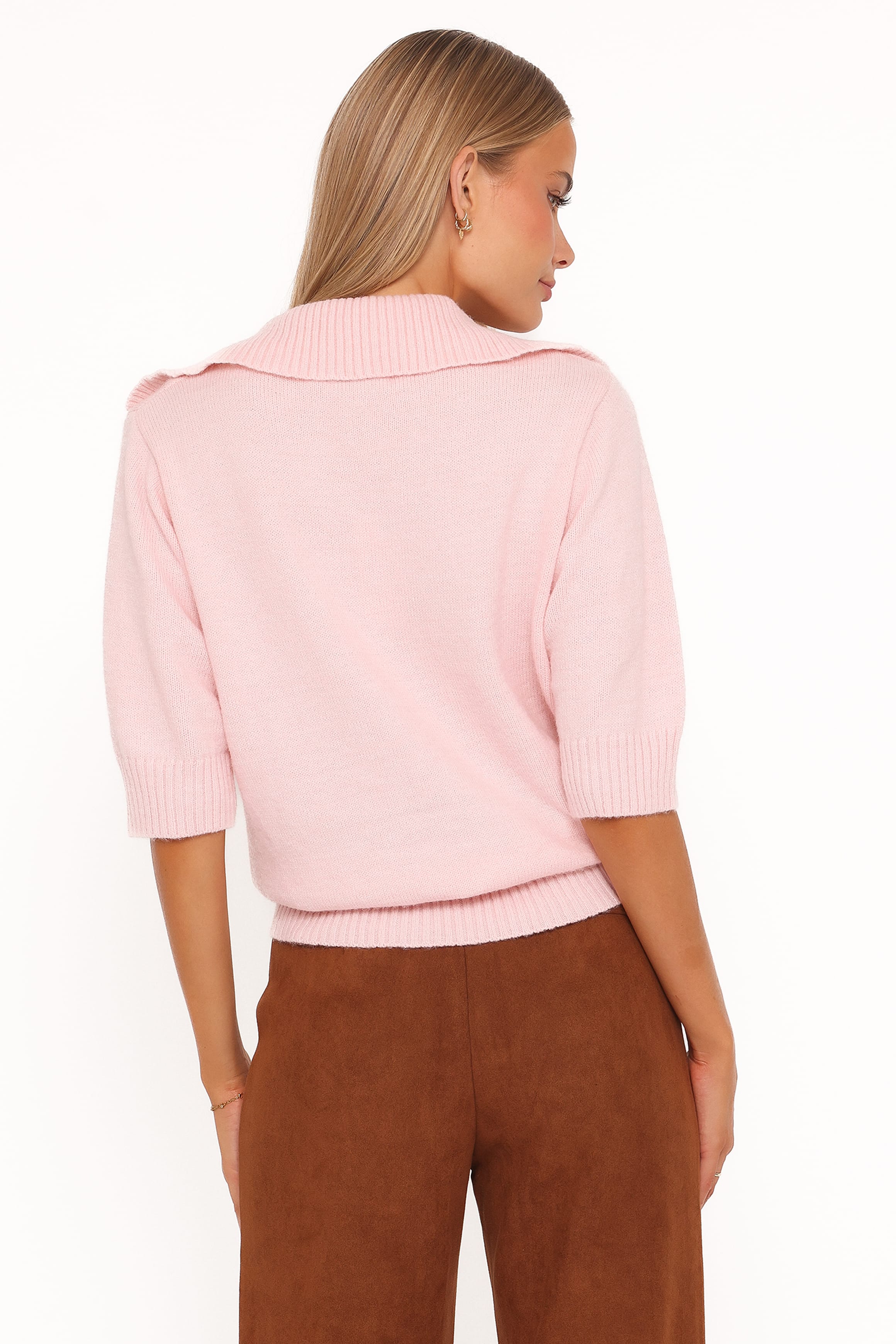 Petal and Pup USA KNITWEAR Bels Short Sleeve Collar Knit Sweater - Pink