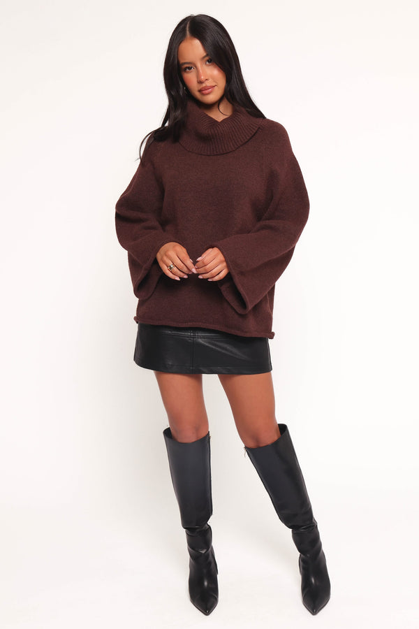 Petal and Pup USA KNITWEAR Bindy Cowlneck Knit Sweater - Brown