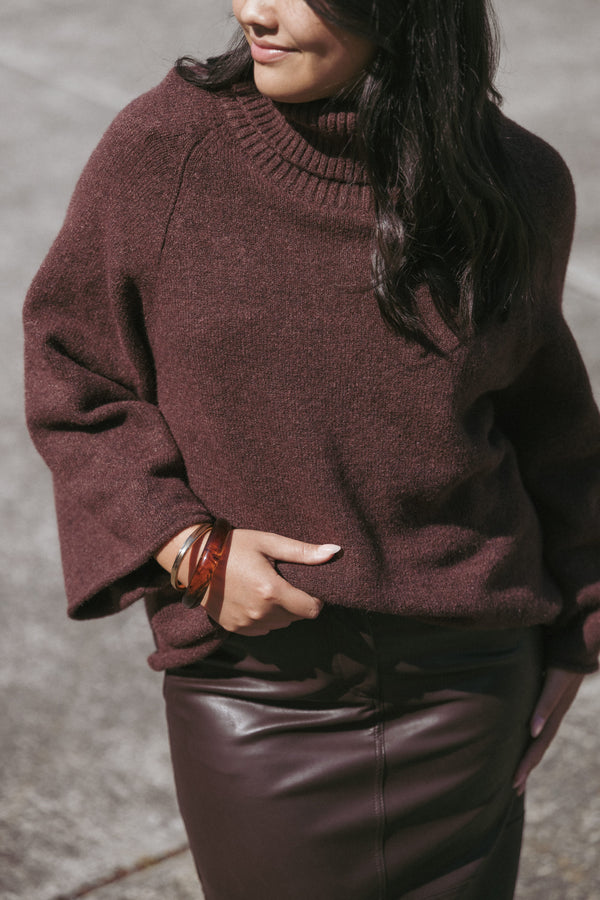 Petal and Pup USA KNITWEAR Bindy Cowlneck Knit Sweater - Brown
