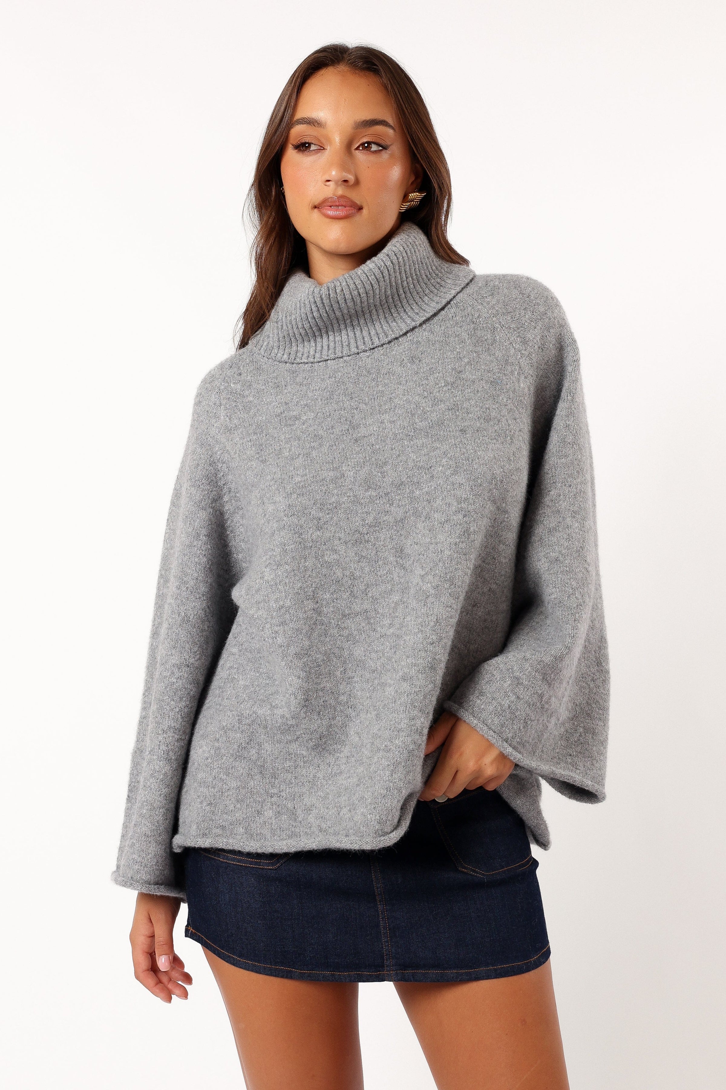 Petal and Pup USA KNITWEAR Bindy Cowlneck Knit Sweater - Grey Marle