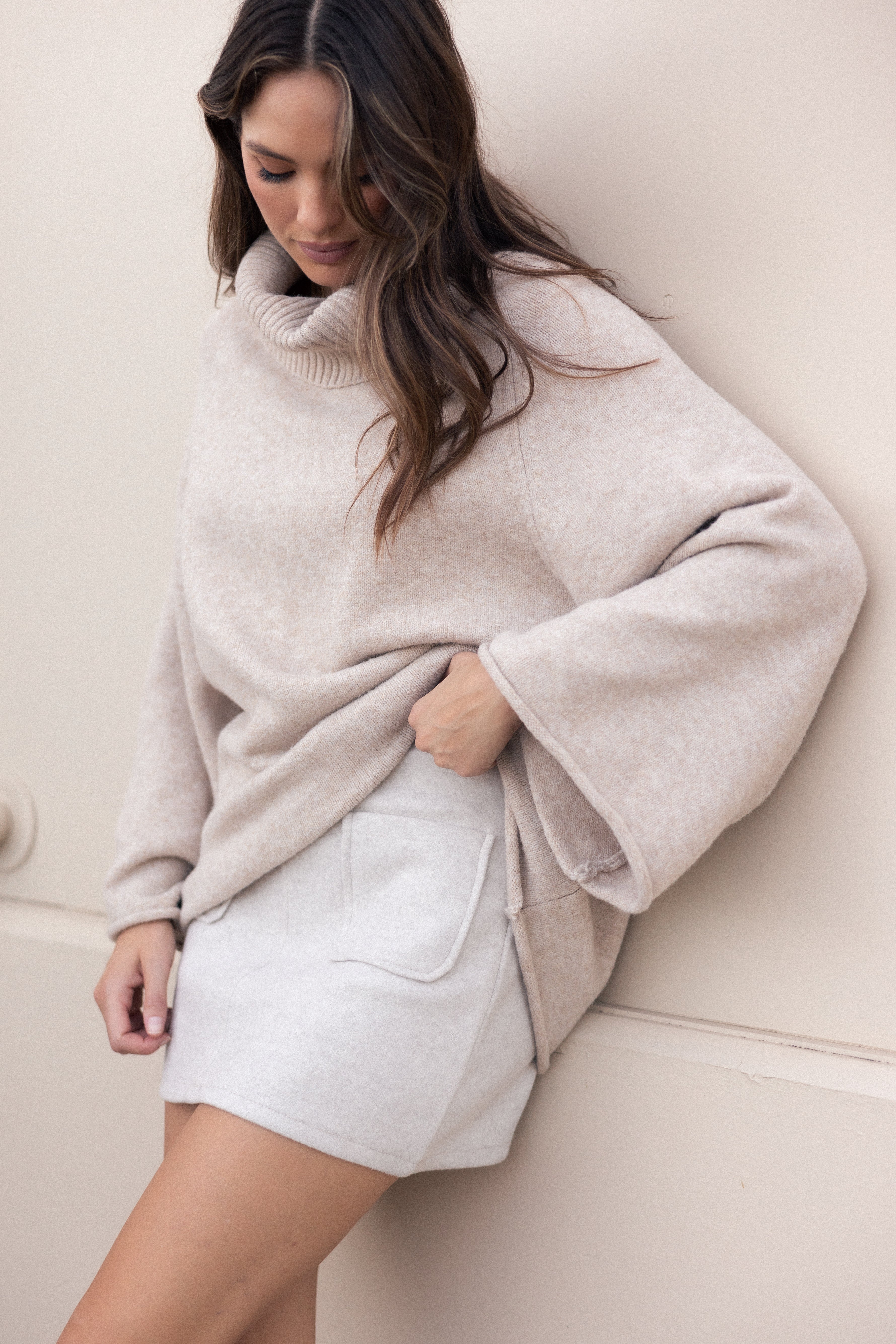 Petal and Pup USA KNITWEAR Bindy Cowlneck Knit Sweater - Oatmeal