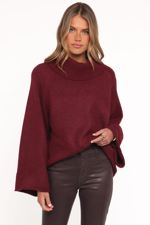 Petal and Pup USA KNITWEAR Bindy Cowlneck Knit Sweater - Wine