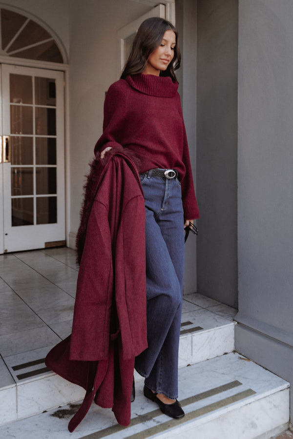 Petal and Pup USA KNITWEAR Bindy Cowlneck Knit Sweater - Wine