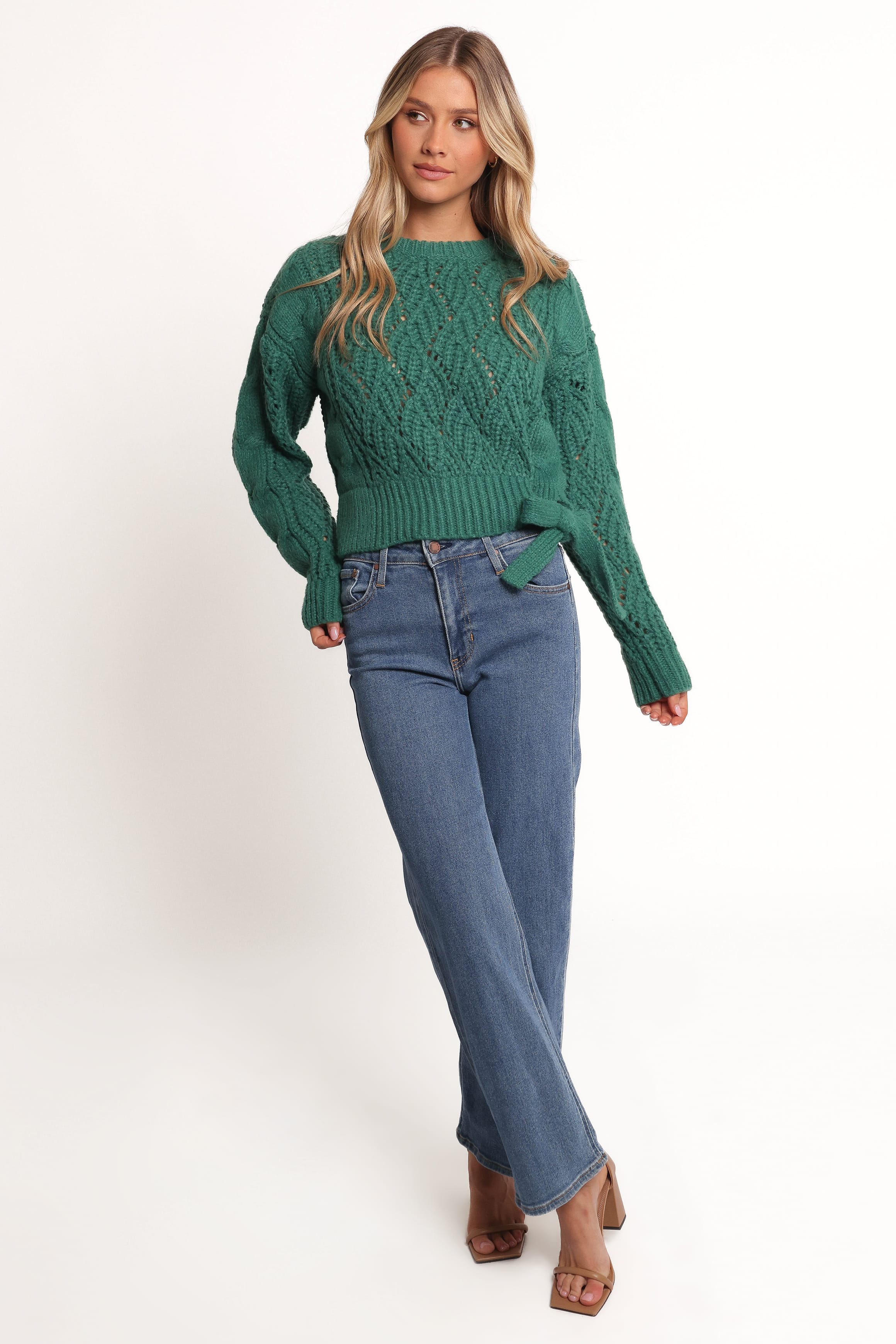 Petal and Pup USA KNITWEAR Birdie Tie Side Knit Sweater - Emerald (Hold for Rack)