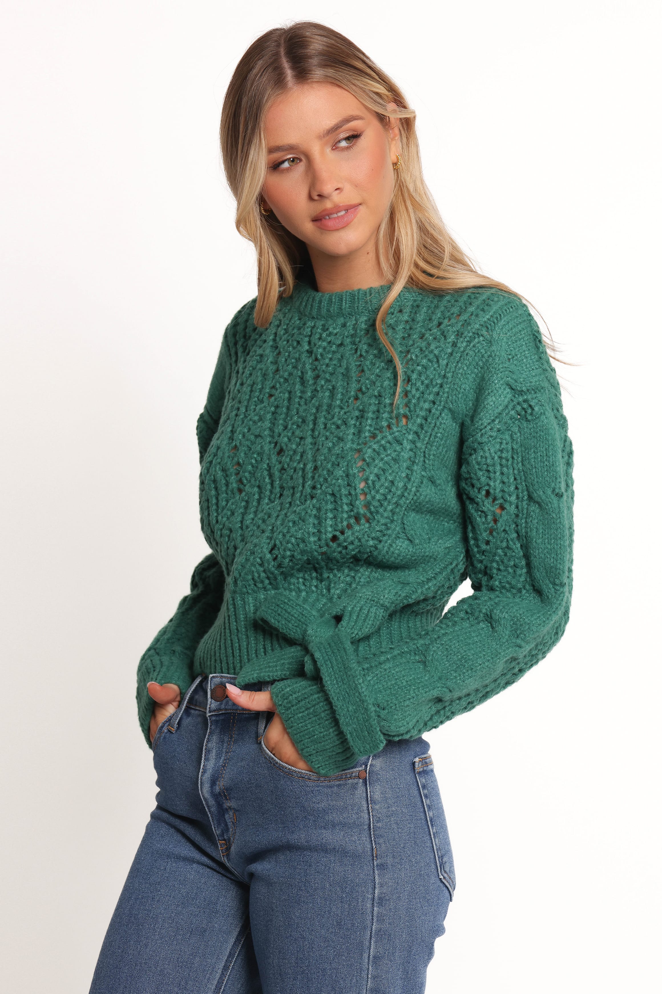 Petal and Pup USA KNITWEAR Birdie Tie Side Knit Sweater - Emerald (Hold for Rack)