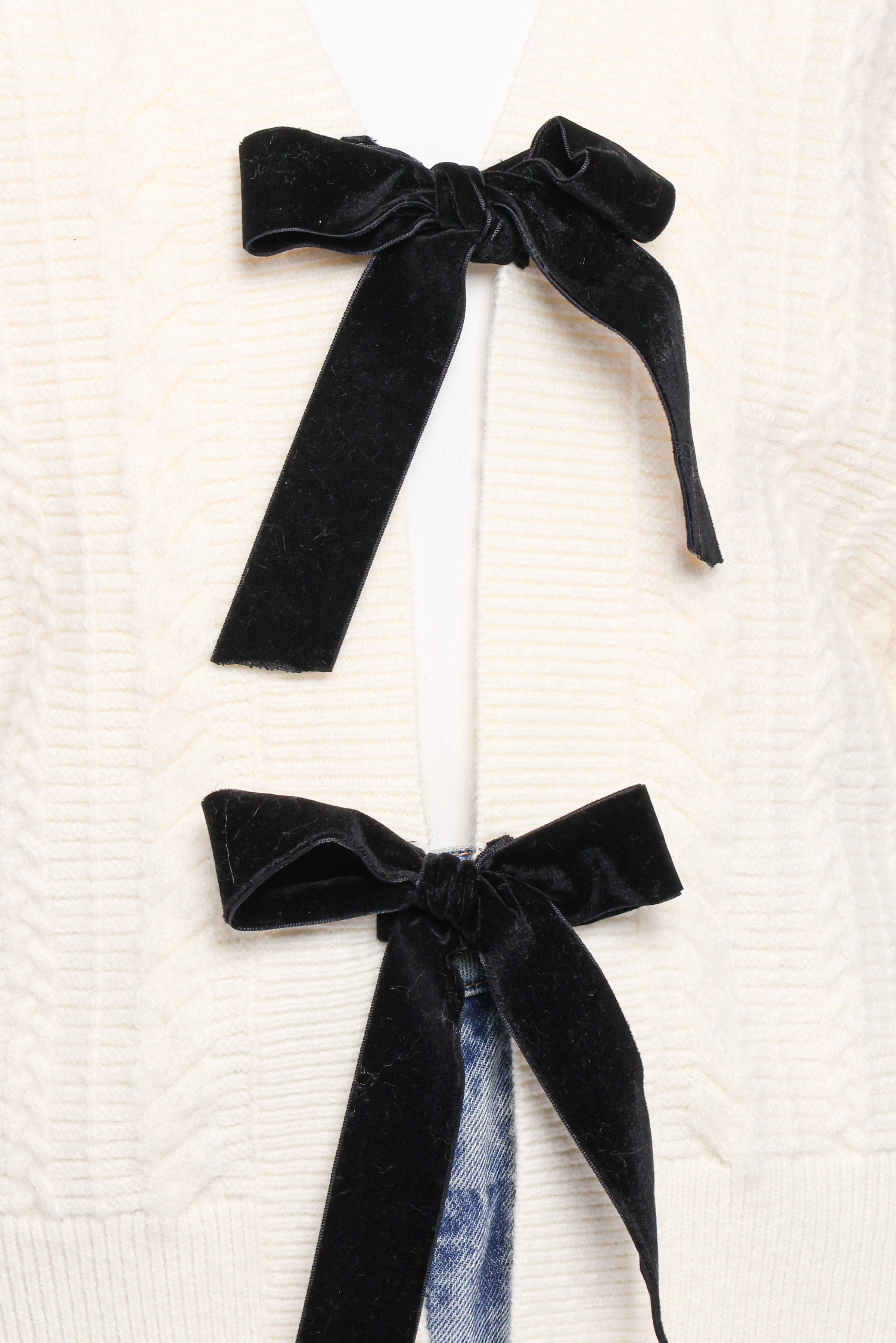 Petal and Pup USA KNITWEAR Bree Velvet Bow Cardigan - Cream