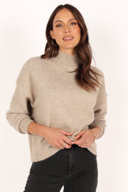 Brianna Mockneck Knit Sweater - Beige - Petal & Pup USA