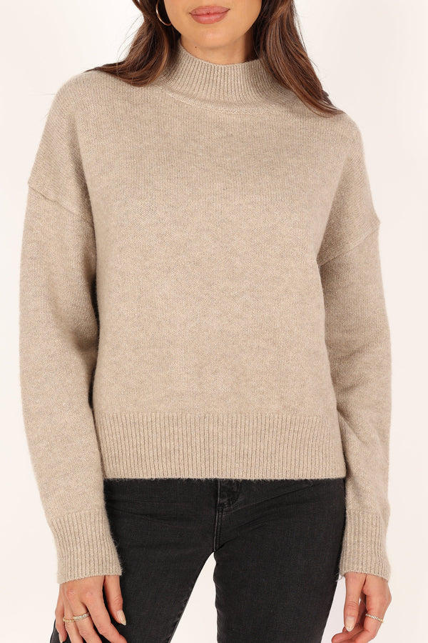 Petal and Pup USA Knitwear Brianna Mockneck Knit Sweater - Beige