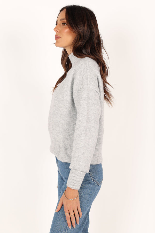 Petal and Pup USA Knitwear Brianna Mockneck Knit Sweater - Heather Grey