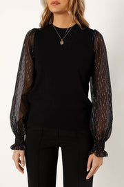 Petal and Pup USA KNITWEAR Callie Contrast Chiffon Sleeve Knit Sweater - Black