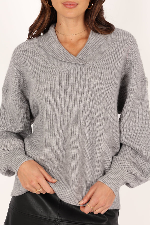 Petal and Pup USA KNITWEAR Carly Collar Knit Sweater - Grey