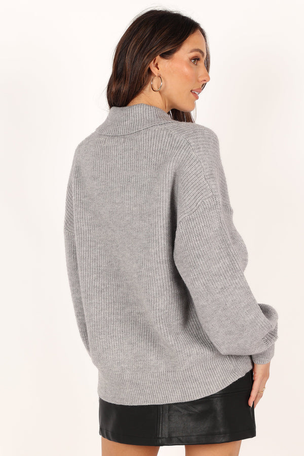 Petal and Pup USA KNITWEAR Carly Collar Knit Sweater - Grey