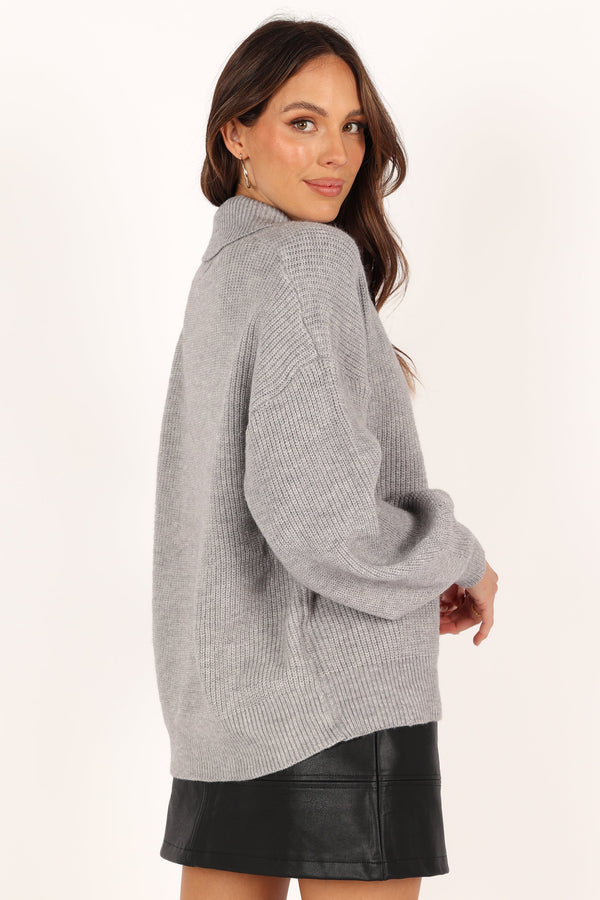 Petal and Pup USA KNITWEAR Carly Collar Knit Sweater - Grey