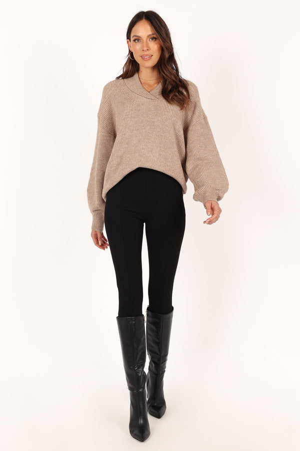 Petal and Pup USA KNITWEAR Carly Collar Knit Sweater - Oatmeal