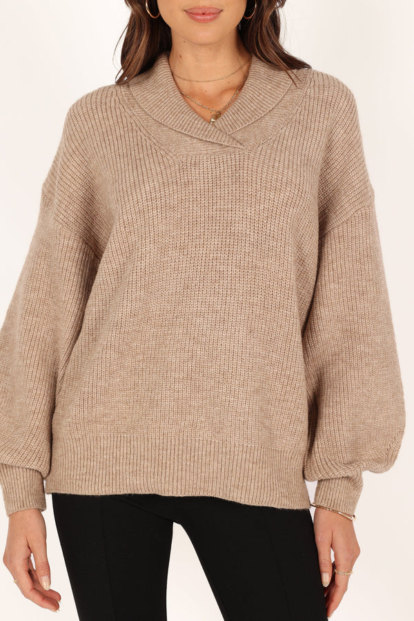 Petal and Pup USA KNITWEAR Carly Collar Knit Sweater - Oatmeal