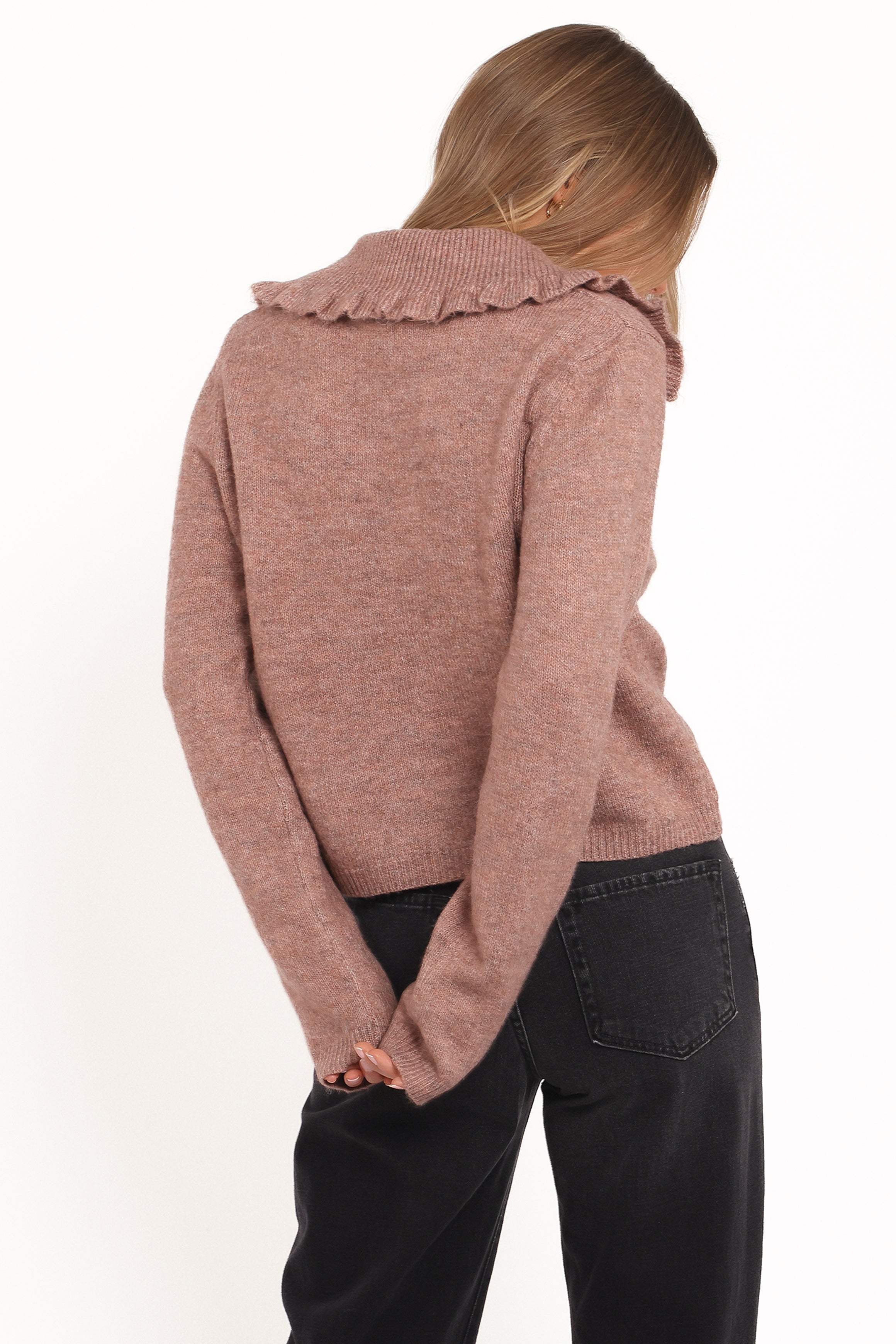 Petal and Pup USA KNITWEAR Carmello Frill Collar Cardigan - Mocha