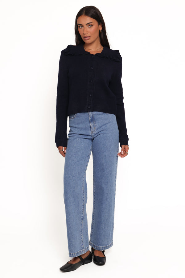 Petal and Pup USA KNITWEAR Carmello Frill Collar Cardigan - Navy