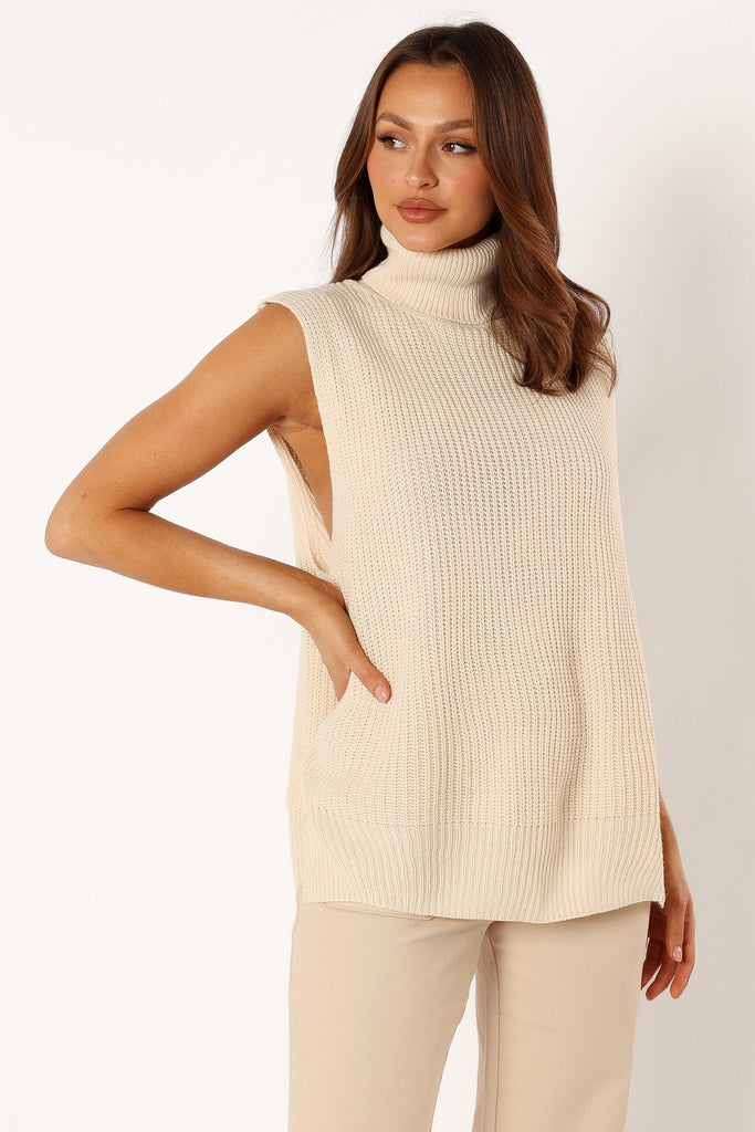 Celaena Turtleneck Sleeveless Sweater - Cream - Petal & Pup USA