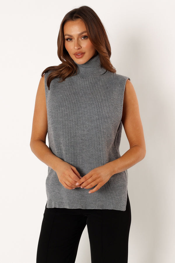 Petal and Pup USA KNITWEAR Celaena Turtleneck Sleeveless Sweater - Grey