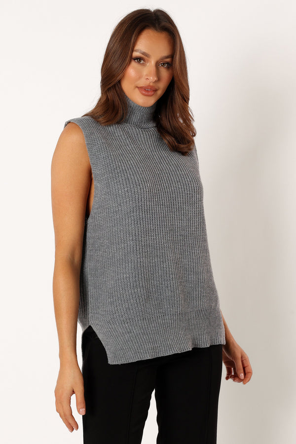 Petal and Pup USA KNITWEAR Celaena Turtleneck Sleeveless Sweater - Grey