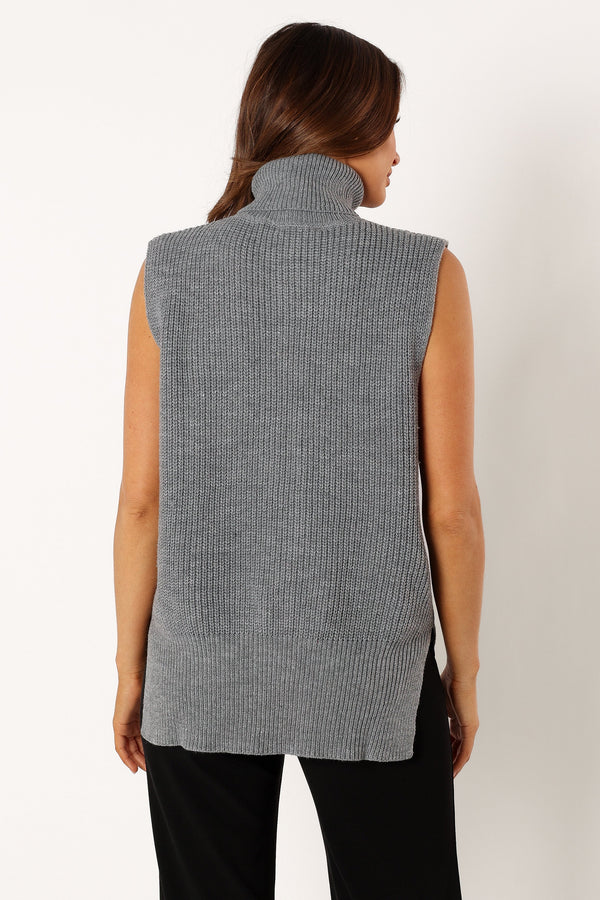 Petal and Pup USA KNITWEAR Celaena Turtleneck Sleeveless Sweater - Grey