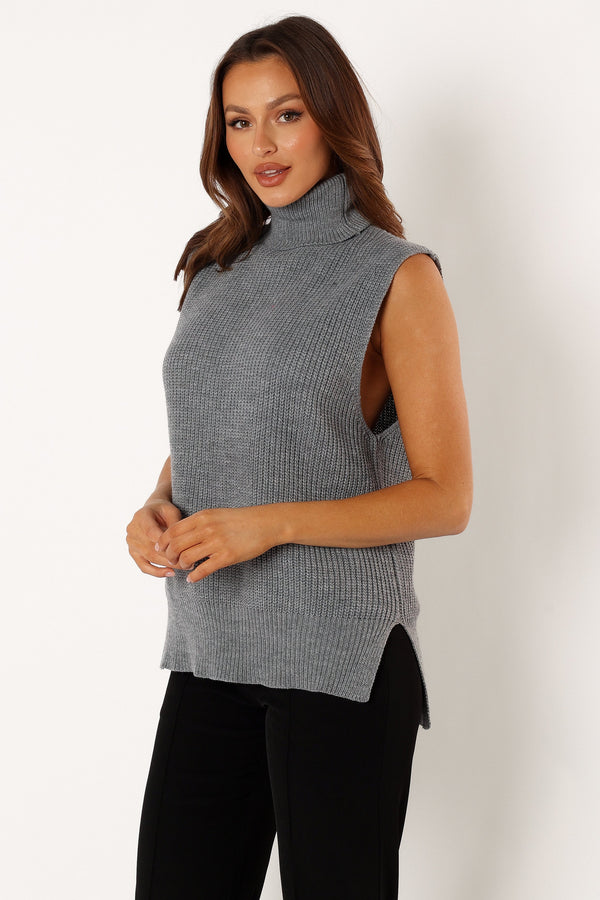 Petal and Pup USA KNITWEAR Celaena Turtleneck Sleeveless Sweater - Grey