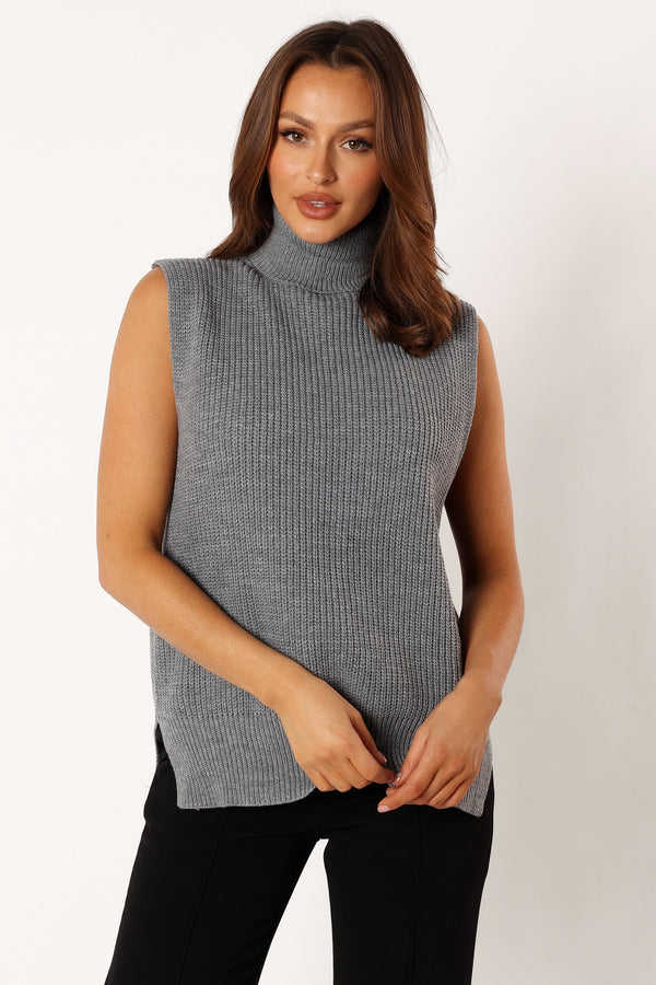 Petal and Pup USA KNITWEAR Celaena Turtleneck Sleeveless Sweater - Grey