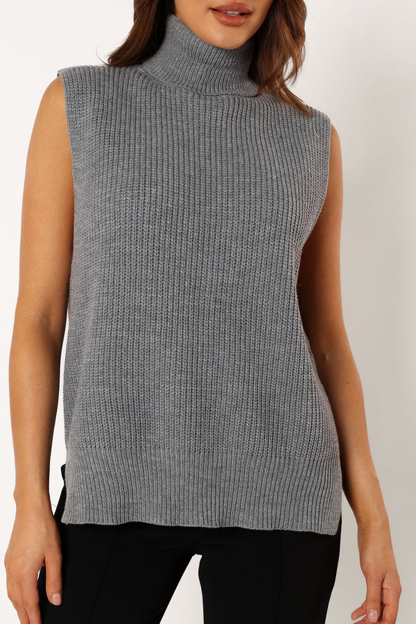 Petal and Pup USA KNITWEAR Celaena Turtleneck Sleeveless Sweater - Grey