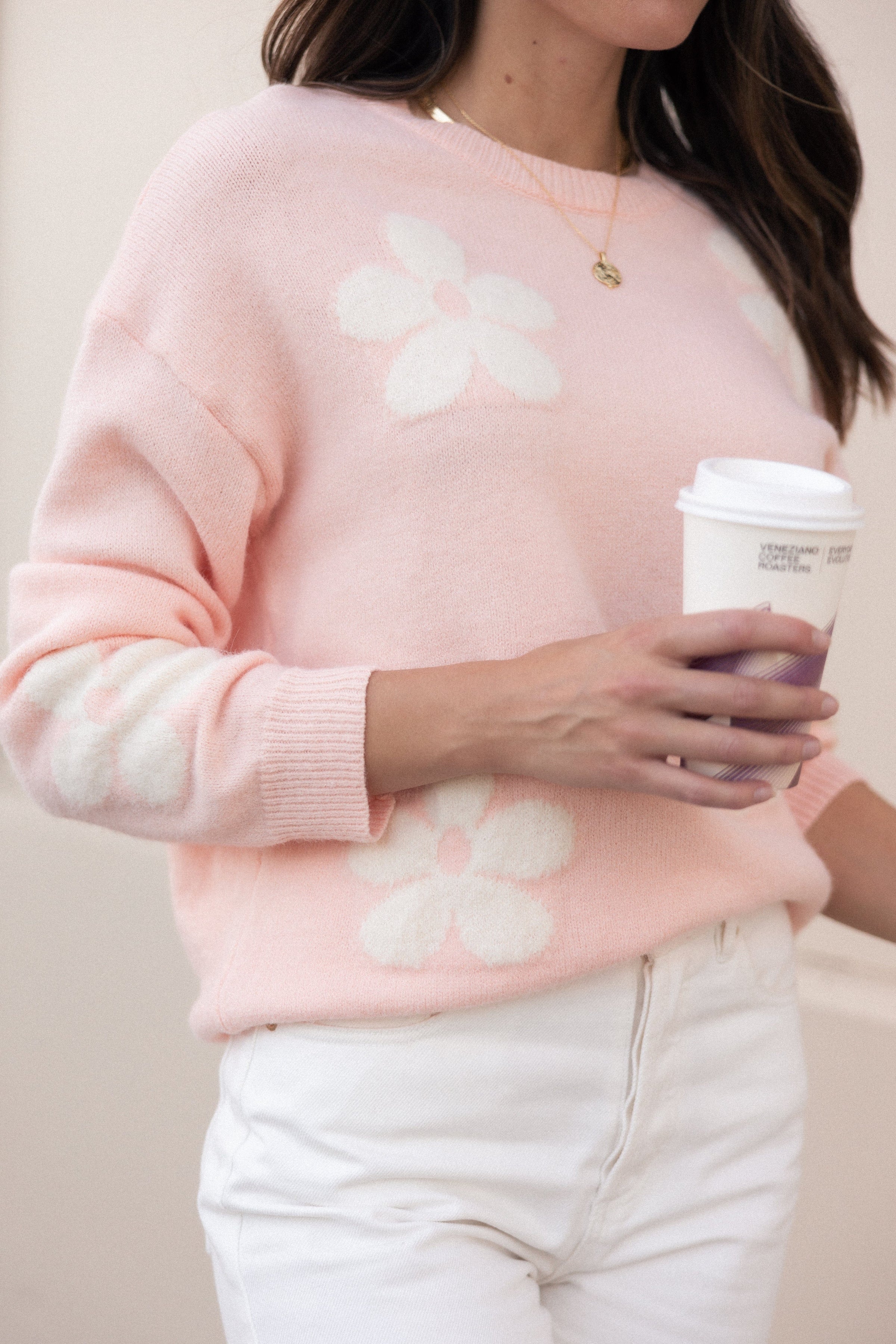 Petal and Pup USA KNITWEAR Charlie Flower Knit Sweater - Pink
