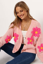 Petal and Pup USA KNITWEAR Clementine Flower Embroidered Open Front Cardigan - Pink
