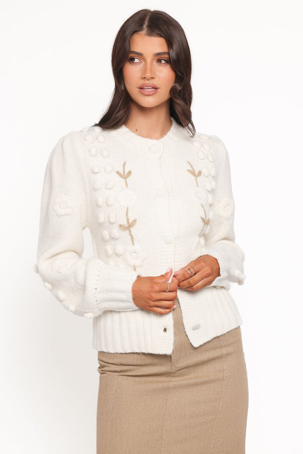 Petal and Pup USA KNITWEAR Cleo Floral Cardigan - Cream