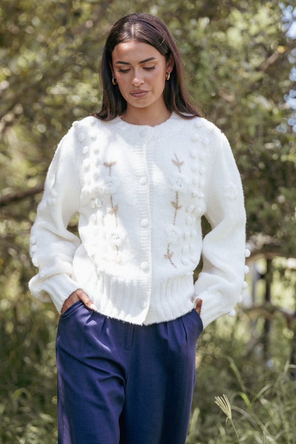 Petal and Pup USA KNITWEAR Cleo Floral Cardigan - Cream