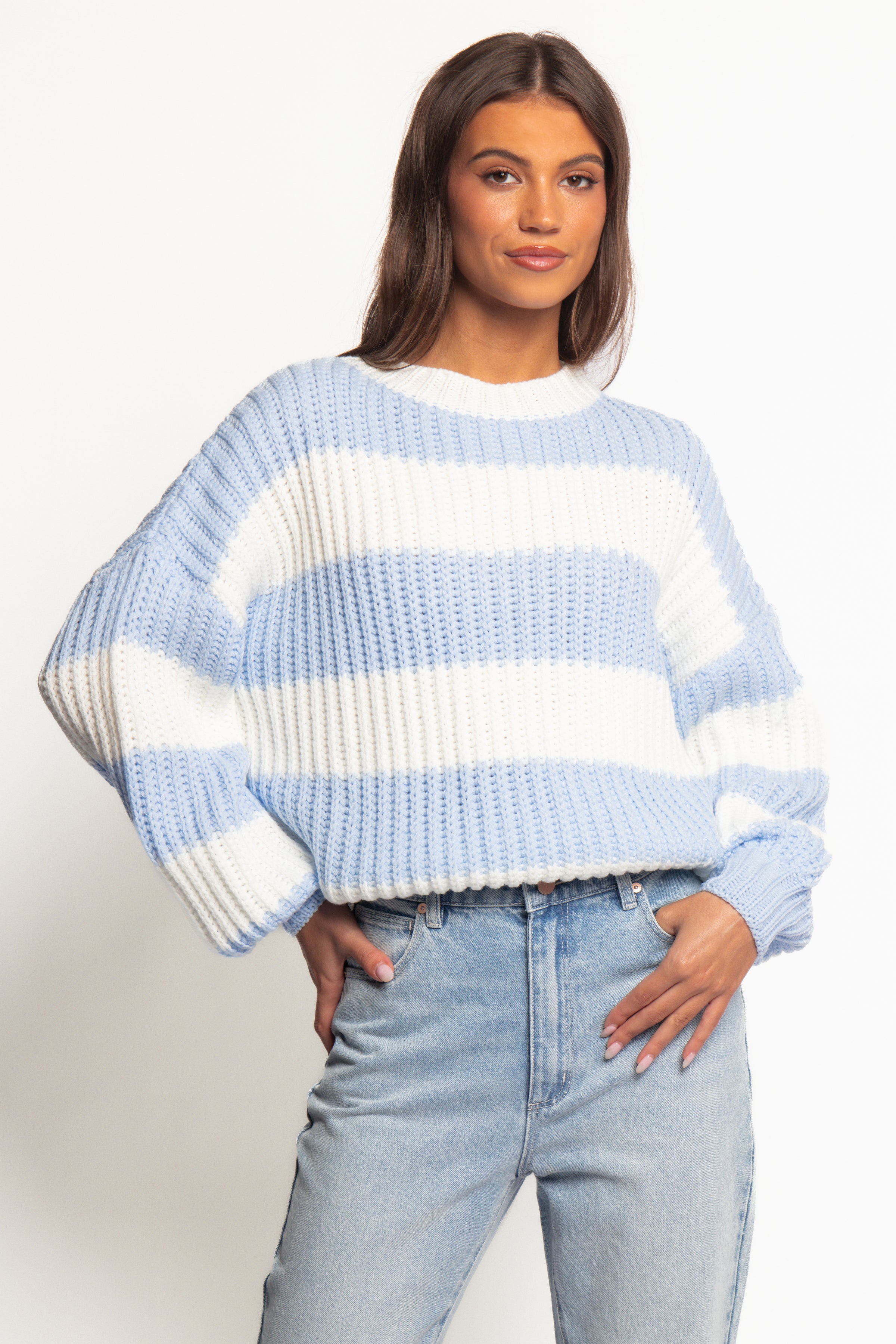 Petal and Pup USA KNITWEAR Courtney Thick Stripe Knit Sweater - Blue Cream