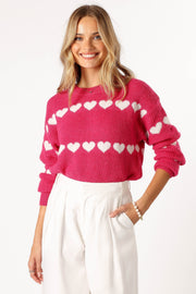 Petal and Pup USA KNITWEAR Dakotah Heart Stripe Knit Sweater - Fuchsia White