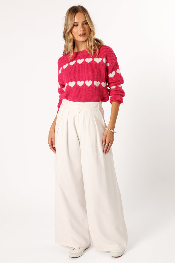 Petal and Pup USA KNITWEAR Dakotah Heart Stripe Knit Sweater - Fuchsia White