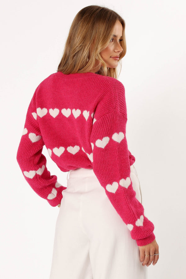 Petal and Pup USA KNITWEAR Dakotah Heart Stripe Knit Sweater - Fuchsia White