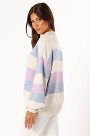 Petal and Pup USA KNITWEAR Dani Multi Stripe Knit Sweater - White Light Blue
