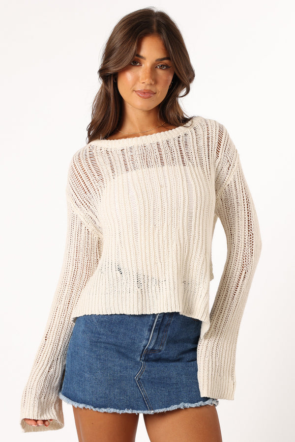 Petal and Pup USA KNITWEAR Danica Open Weave Knit Sweater - Cream