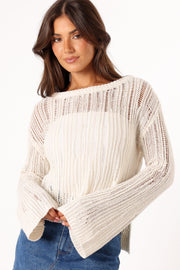 Petal and Pup USA KNITWEAR Danica Open Weave Knit Sweater - Cream